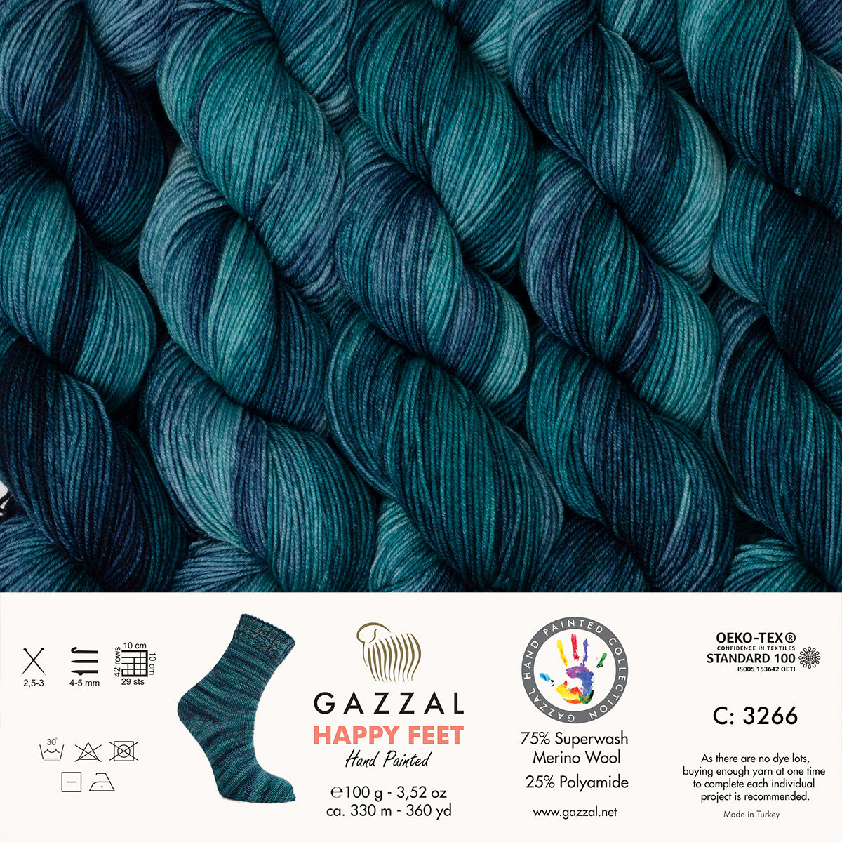 Zeķu dzija merino Happy Feet Gazzal 100g 330m